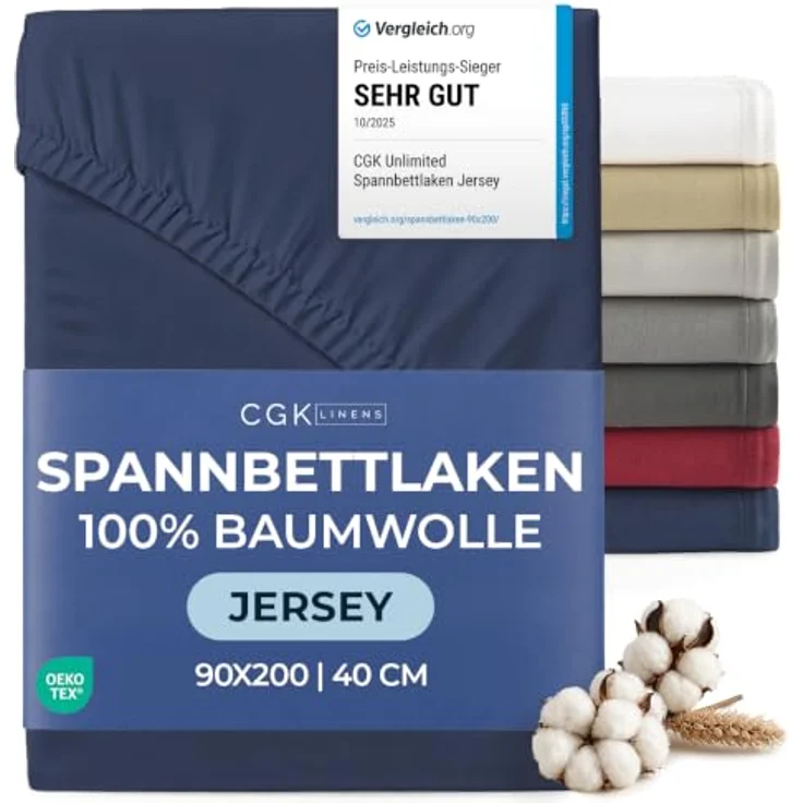 Spannbettlaken Jersey 90x200 - Baumwolle Boxspringbett 40cm - Marineblau | Spannbetttuch, Rundumgummi, Dehnbar, Weich, Atmungsaktiv, Knitterfrei, Pflegeleicht, Baumwoll-Jersey, Bis 40cm, OEKO-TEX – Bild 1