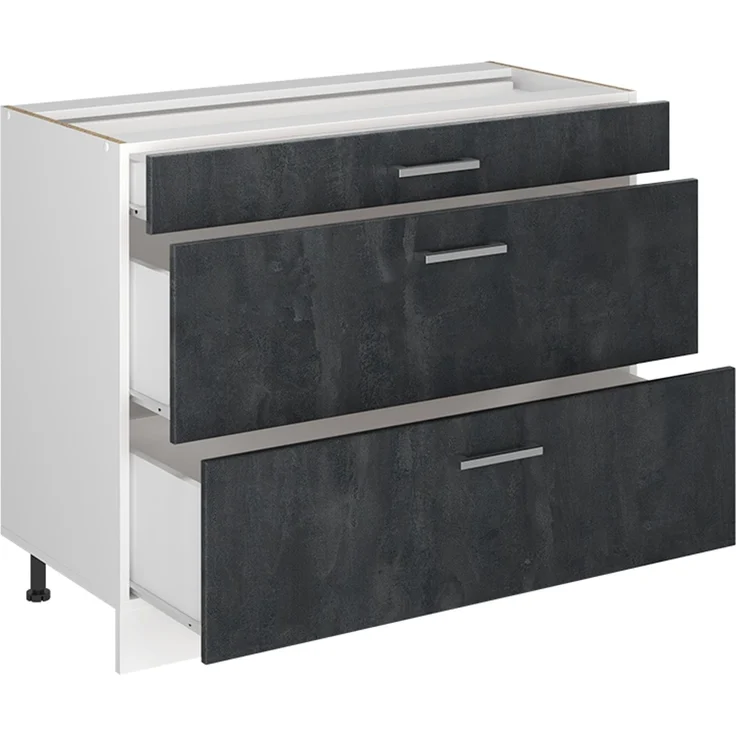 Küchenunterschrank R-Line Schwarz Beton/Weiß 100 cm Arbeitsplatte Goldkraft Eiche Vicco – Bild 3