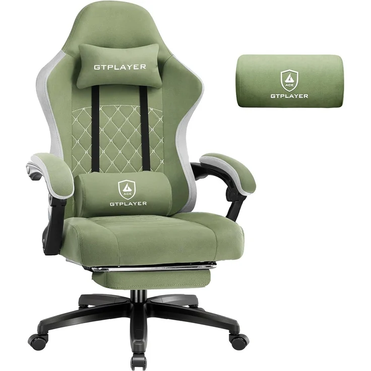 GTPLAYER Gaming Stuhl Stoff, Gaming Sessel mit Taschenfederkissen, ergonomischer Drehstuhl, Gamer Stuhl mit Fußstütze150 kg Belastbarkeit, grün – Bild 1