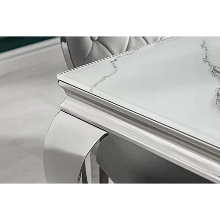 riess-ambiente Esstisch MODERN BAROCK 200cm grau / weiß (Einzelartikel, 1-St), Marmor-Design · Glasplatte · Edelstahl-Beine · bis 8 Personen – Bild 8