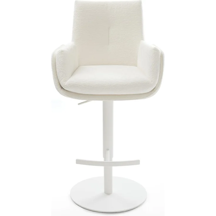 Barstuhl Clea-Flex Bouclé Soft Beige Drehfuß höhenverstellbar Metall Weiß – Bild 2