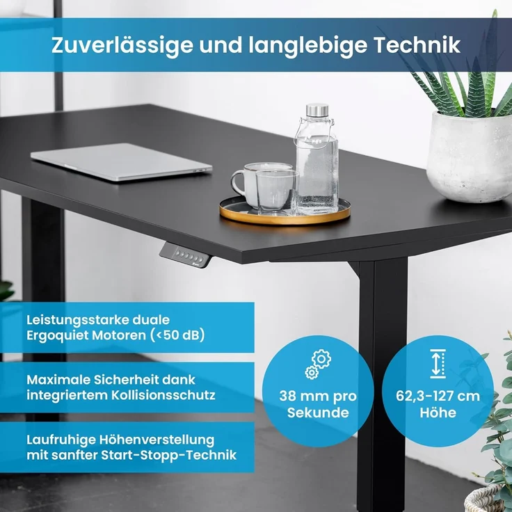 Desktopia Pro X - Elektrisch höhenverstellbarer Schreibtisch / Ergonomischer Tisch mit Memory-Funktion, Schwarz, Gestell Grau, 180x80 cm – Bild 7