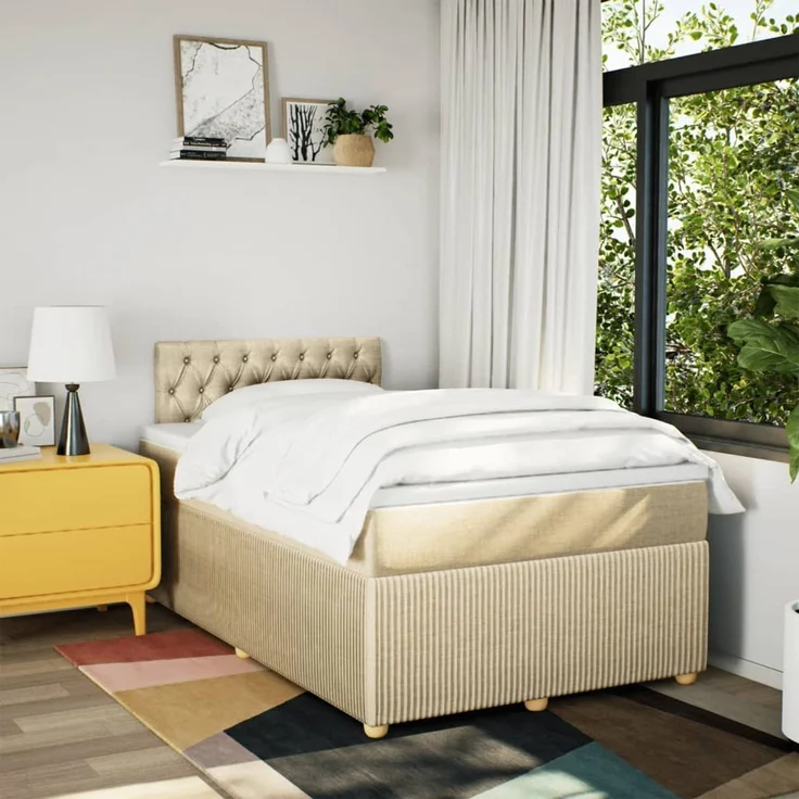 vidaXL Boxspringbett mit Matratze Creme 120x190 cm Stoff 3287407 – Bild 3