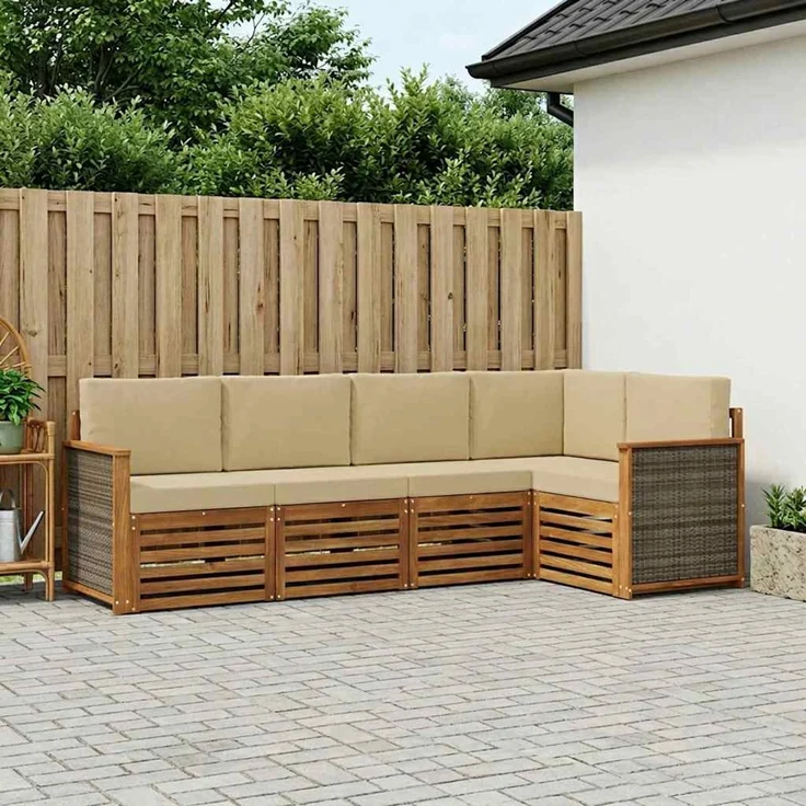 vidaXL Outdoor-Sofagarnitur 4 stk. 5-Sitzer Natur und Beige 3384349 – Bild 1