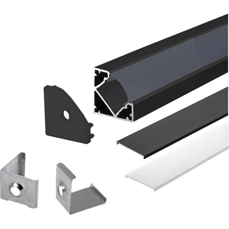 2m Schwarze LED Aluprofil Alu Schiene T Profil Kanal System für LED-Streifen mit 2 Abdeckung Profil G-S – Bild 1