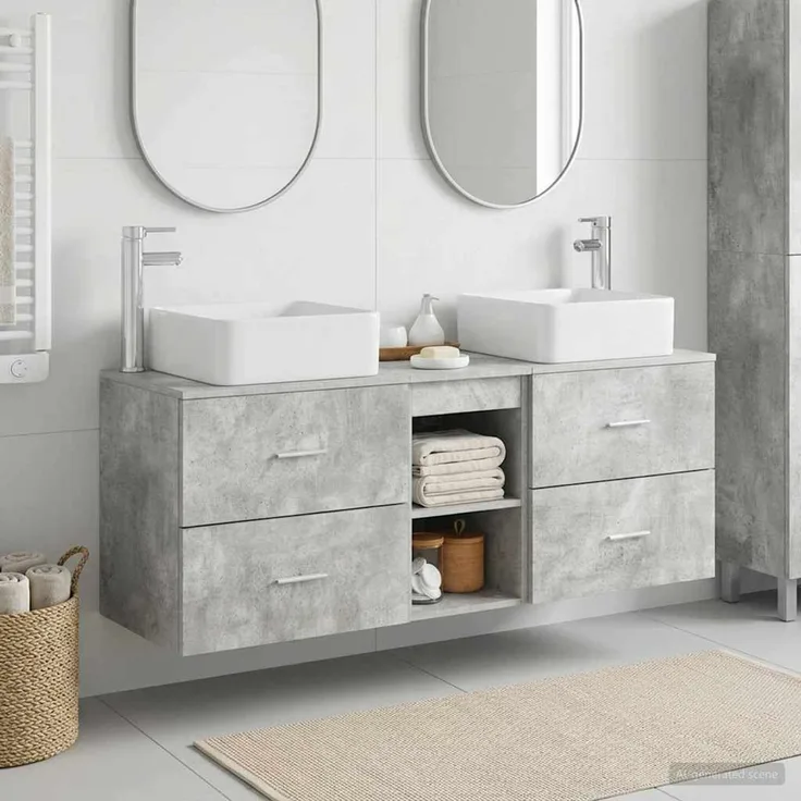 vidaXL Badezimmerschrank-Set 3 stk. Betongrau 129 x 41 x 80 cm 3405822