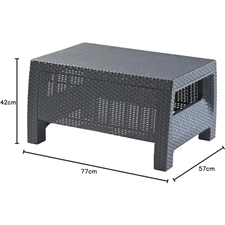 Keter Allibert Corfu Lounge Tisch, graphit, wetterfest, pflegeleicht, 77x57x42 cm, Rattanoptik – Bild 3
