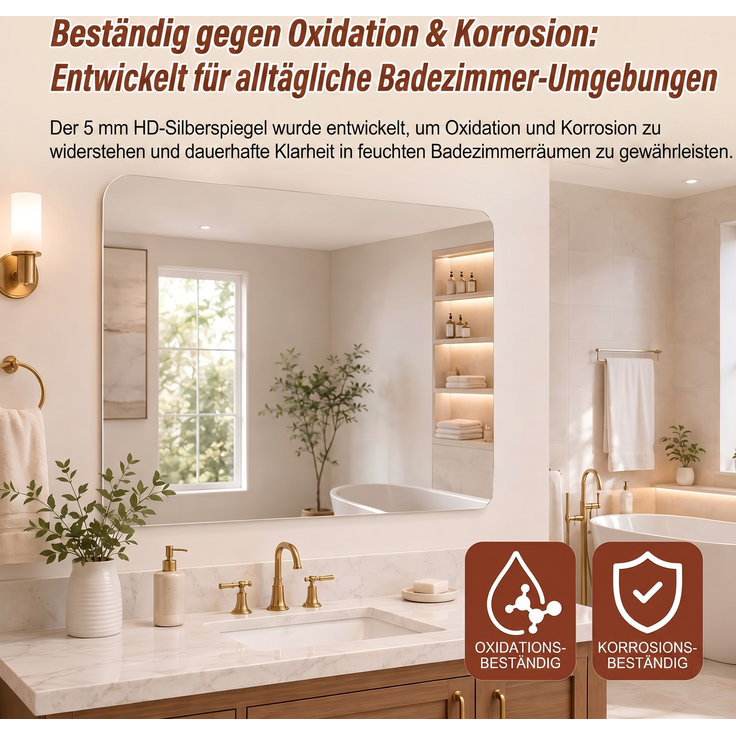 50*70 cm Badezimmerspiegel, rahmenlos mit abgerundeten Ecken, 5 mm HD-Silberspiegel, Sicherheitsfolie, horizontal oder vertikal montierbar--Silber--50x70x1.5cm--YOUDENOVA – Bild 8