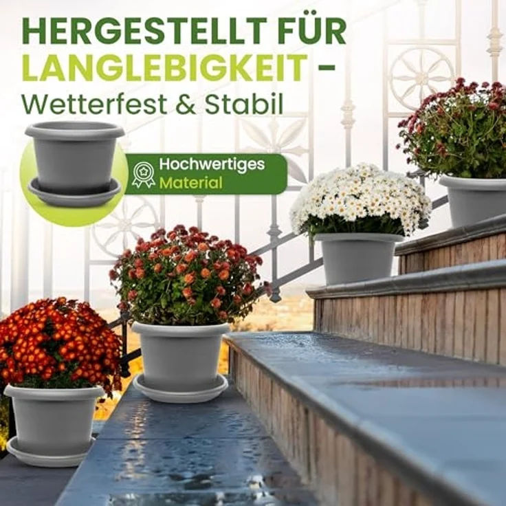 Centi Pflanzkübel XXL-Blumentöpfe Ø 50 cm (3er-Set), Anthrazit, mit Untersetzer – Bild 4