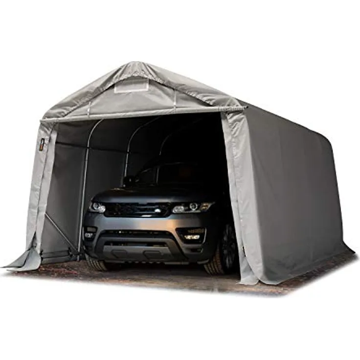 TOOLPORT Garagenzelt Carport 3,3 x 4,8 m in grau, wetterfestes Lagerzelt mit PVC 800 N Plane und stabiler Stahlrohrkonstruktion