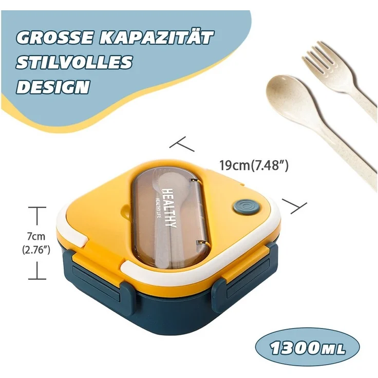 HT Lunchbox Lunch-Behälter (3 Fächer), Auslaufsicher & BPA-frei-mit Besteck, für Kinder und Erwachsene Brotdose mit Fächern – Bild 3