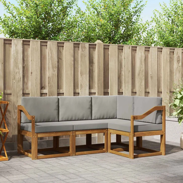 vidaXL Outdoor-Sofagarnitur 4 stk. Natürlich und Hellgrau – Bild 1