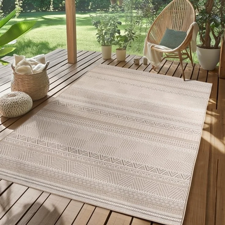 SIMPEX24 Outdoorteppich Boho Design, Läufer, Höhe: 5 mm, Outdoor Teppich Wetterfest Modern Design Wohnzimmer Küchen Terrasse – Bild 4