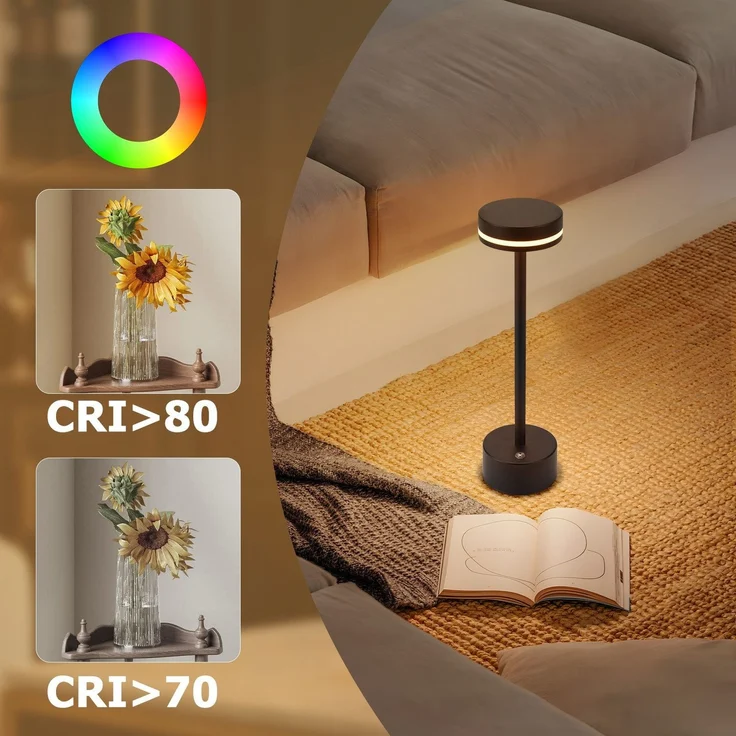 ZMH Tischlampe Kabellos LED Tischleuchte Akku - Nachttischlampe Dimmbare 3000K-6500K mit USB-C -Touch Lampe Schwarz Tischlampen -für Schlafzimmer Esszimmer Büro – Bild 5