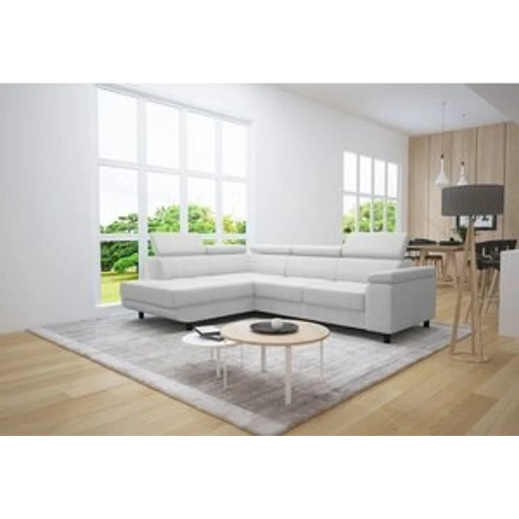 thematys Ecksofa LUNA L 250 x 183 cm, mit Schlaffunktion, mit Bettkasten, mit verstellbaren Kopfstützen, Weiß (Poso 100), Ausrichtung Links – Bild 7