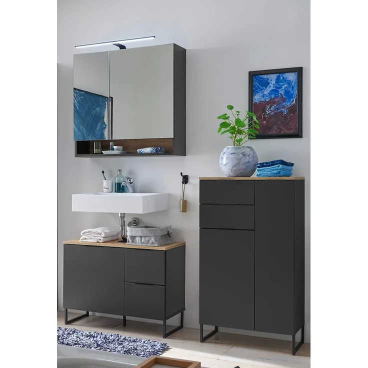 Badezimmer-Set >Denver< (3-tlg.) in schwarz matt / Evoke Eiche Dekor - 160x195x35 (BxHxT) – Bild 1
