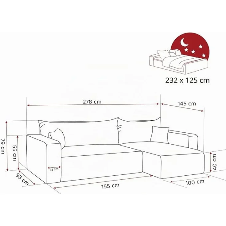 XL-Ecksofa mit Schlaffunktion & Stauraum, Dunkelorange, 278 x 145 cm – Bild 3