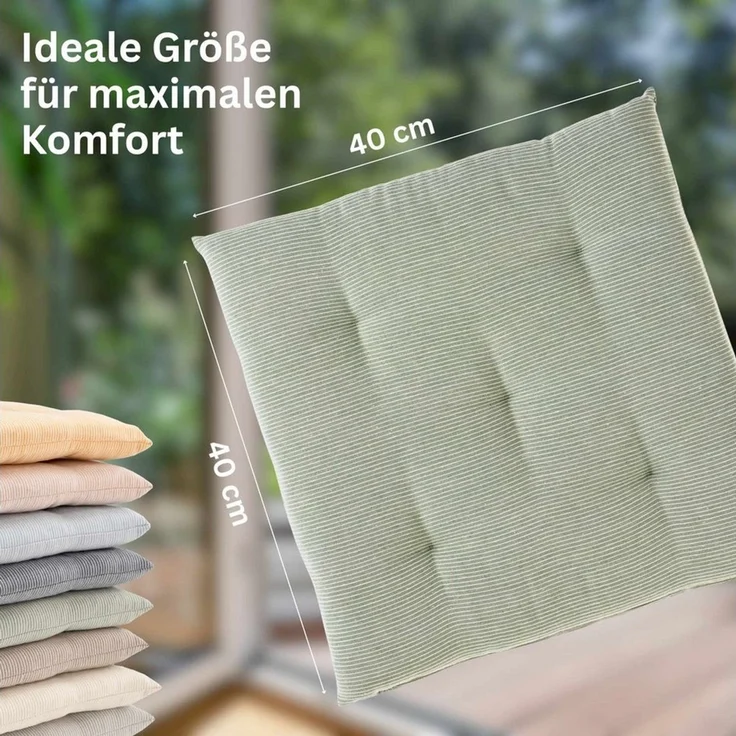 Esprit Stuhlkissen NEEDLESTRIPE Sitzkissen, 40 x 40 cm - 2er Set in Grün – Bild 4