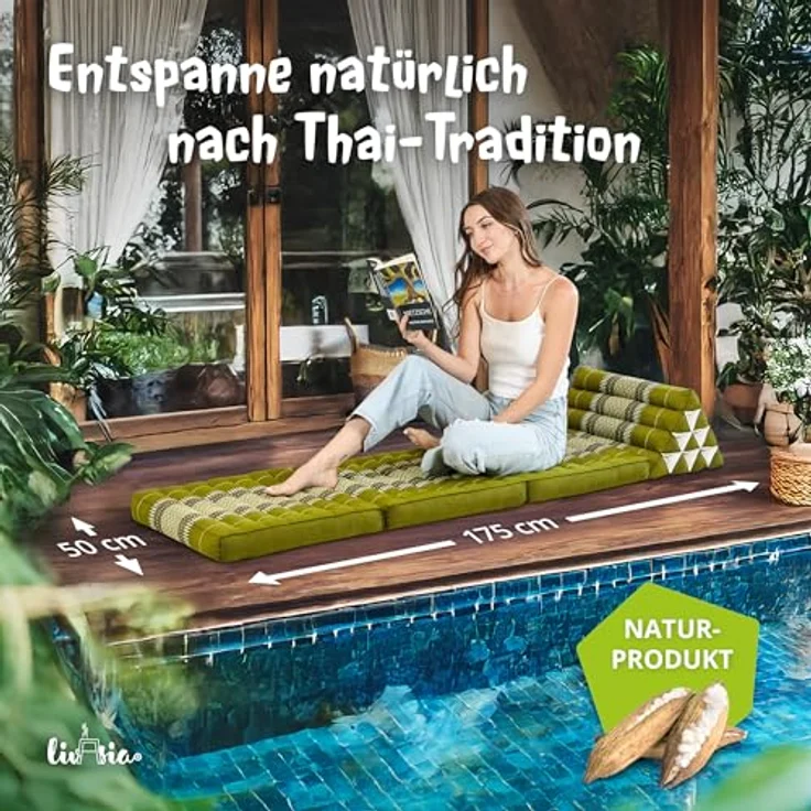 livasia Sitzsack Thaikissen 3 Auflagen (Classic) vegan und handgefertigt, 175x50x8cm, Kapok – Bild 3