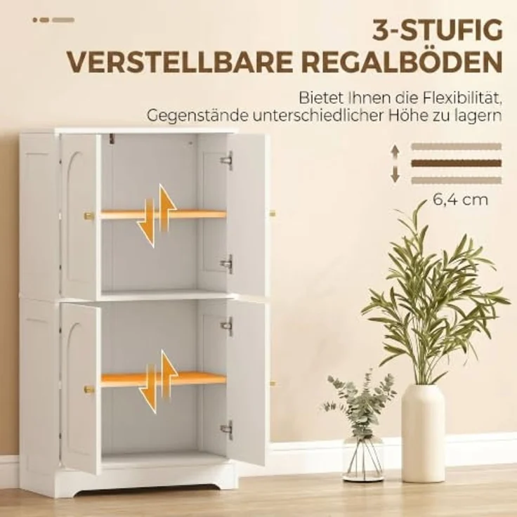 HOMCOM Mehrzweckschrank Küchenbuffet Buffetschrank verstellbare Böden gewölbte Türen (Hochschrank, 1-St, Küchenschrank) für Wohnzimmer, Weiß, 60 x 30 x 110 cm – Bild 6
