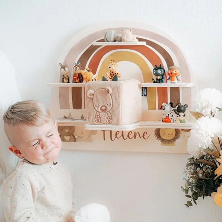 KIDSMOOD - Personalisiertes Tonie Regal für Kinderzimmer | Regenbogen Wand-Regal mit genügend Platz für Tonie-Hör-Figuren, Aussparung für Tonie-Musikbox & Kabelmanagement, Tonie Regal Mädchen & Jungen – Bild 3