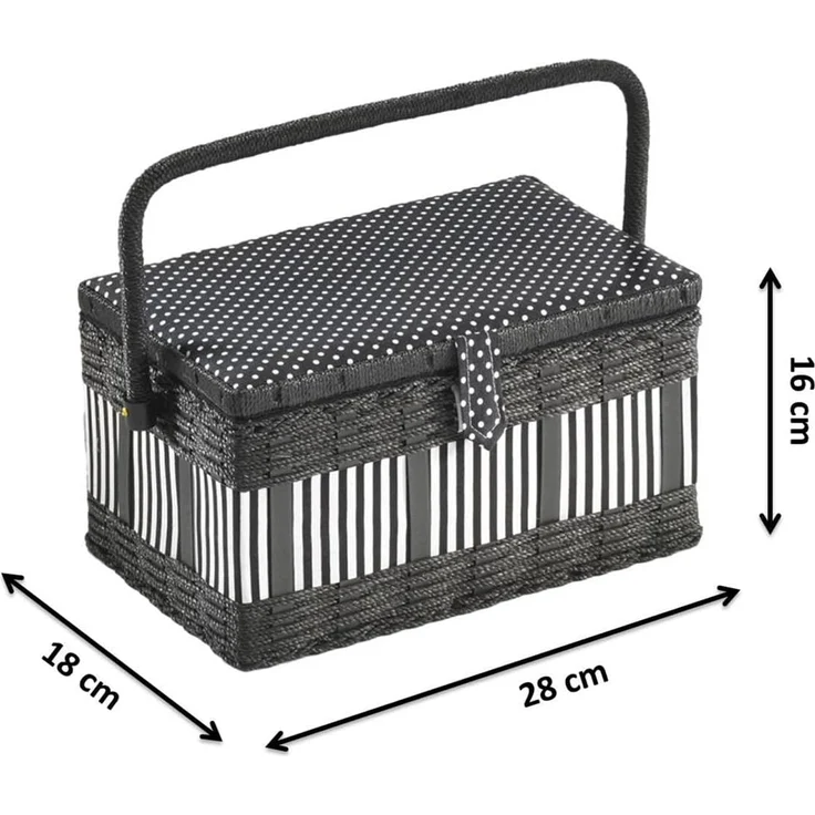 Kobolo Nähkorb Nähkästchen rechteckig schwarz/weiß -Textileinsatz (Schwarz-weiß gestreift/gepunktet) – Bild 7