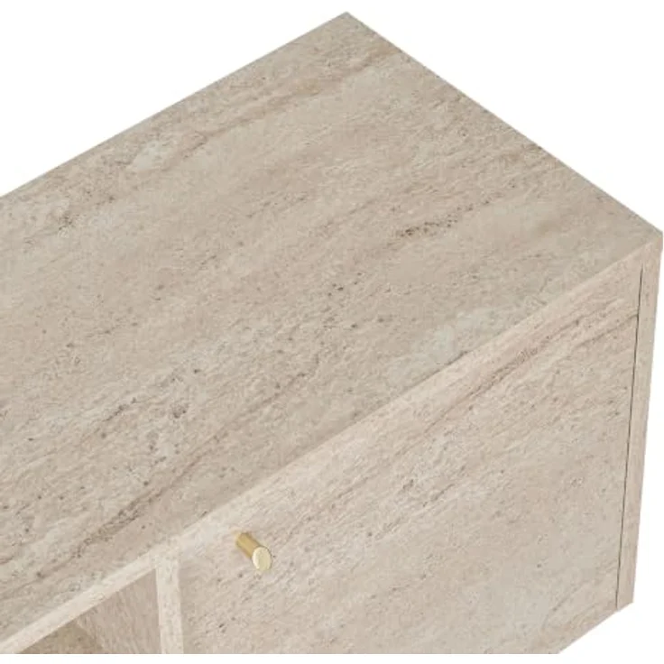 Hanah Home Stilvoller TV-Ständer, Travertin-Optik, 180 x 46 x 35 cm | 100% melaminbeschichtete Spanplatte, Eisengriff | Modernes Design fürs Wohnzimmer – Bild 5