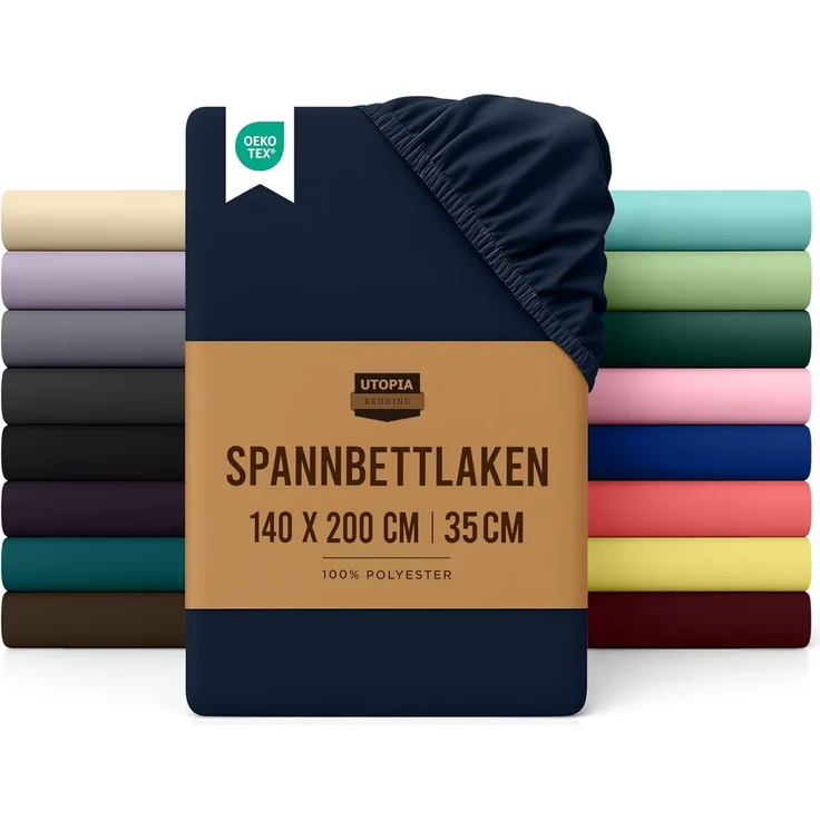 Utopia Bedding - Spannbettlaken 140x200 cm - Marineblau - Oeko-Tex Zertifiziertes Gebürstete Polyester-Mikrofaser Spannbetttuch - 35 cm Tiefe Tasche – Bild 1