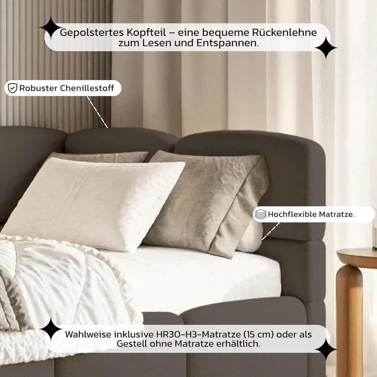 Selsey 'Cloudy' Kinderbett 120 cm, Bettkasten, 2x Rausfallschutz, Chenille, rechts, Braun – Bild 9