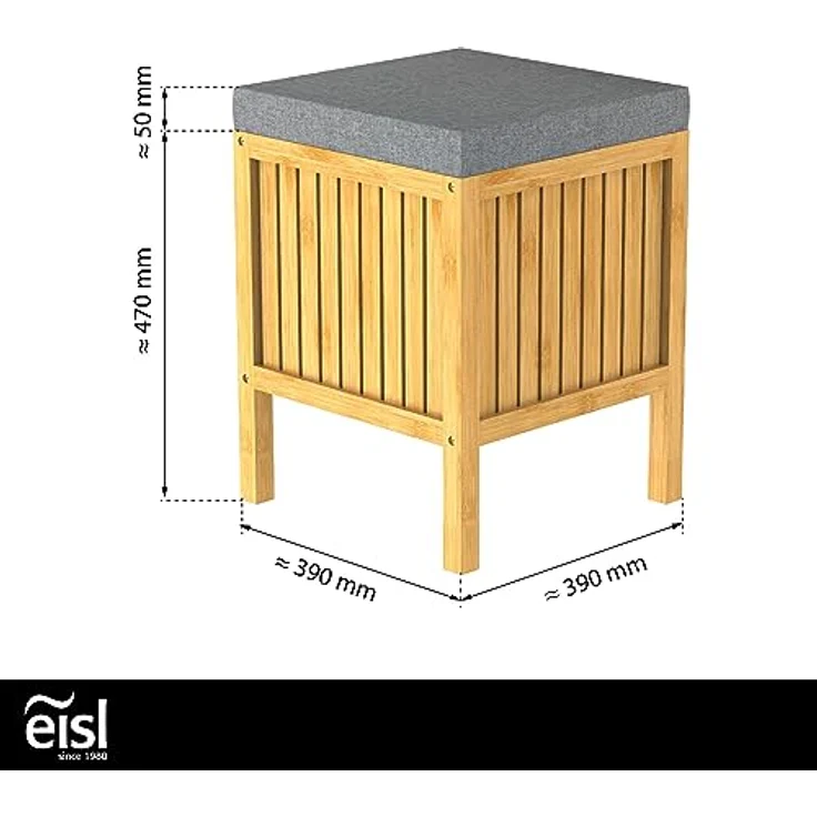 EISL 2-in-1 Wäschekorb mit Sitzkissen Bambus 39x39x52,5 cm 438814 – Bild 4