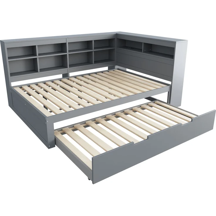 Multifunktionales Schlafsofa Grau 140x200 Mit Ausziehbett USB Ladesteckdose Stauraum Massivkiefer Doppelbett Gästebett Wohnzimmer Kompakt – Bild 5