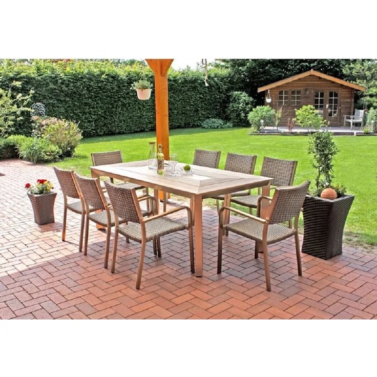 9tlg Garden Pleasure Holz Sitzgruppe Tisch Esstisch Stuhl Stühle Sessel Terrasse – Bild 2