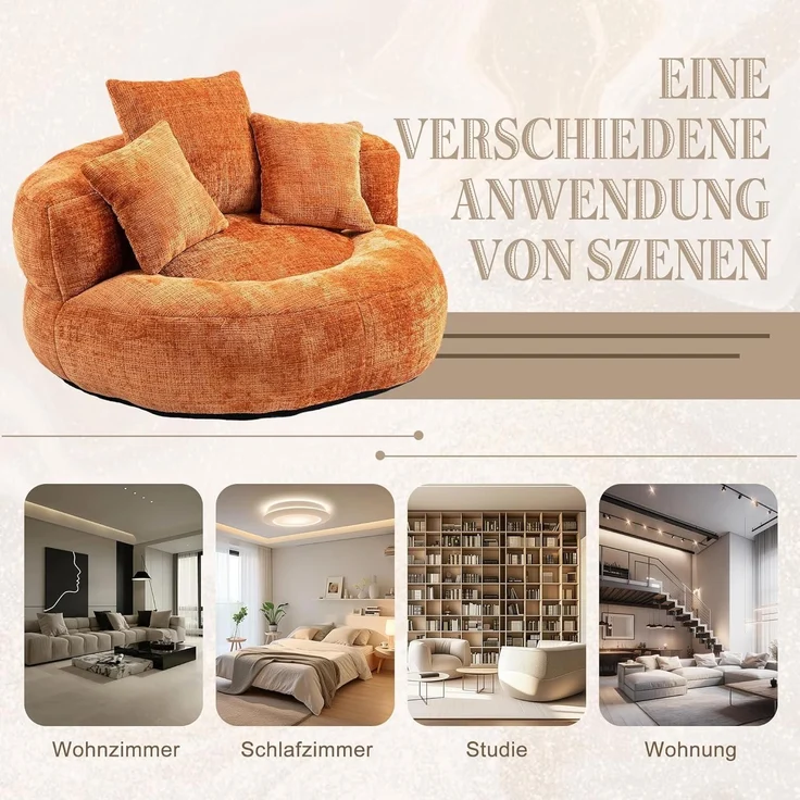 Couch Boneless Lounger Sitzsack Chenille 3 Kissen Orange – Bild 8
