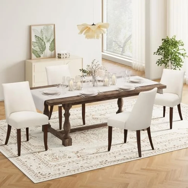 COLAMY Esszimmerstühle 4er Set, Küchenstuhl Polsterstuhl Stühle mit Rückenlehne, Moderne Stoff Dining Chairs mit Holzbeinen für Esszimmer, Küche, Restaurant mit Holzbeinen, Beige – Bild 2