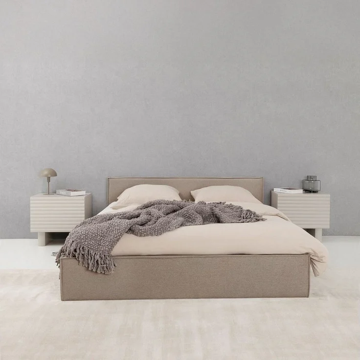 IDIMEX Polsterbett PESARO, Doppelbett 140x200 cm mit Lattenrost und Kopfteil Leinen Optik Greige – Bild 1