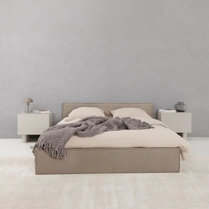 IDIMEX Polsterbett PESARO, Doppelbett 140x200 cm mit Lattenrost und Kopfteil Leinen Optik Greige