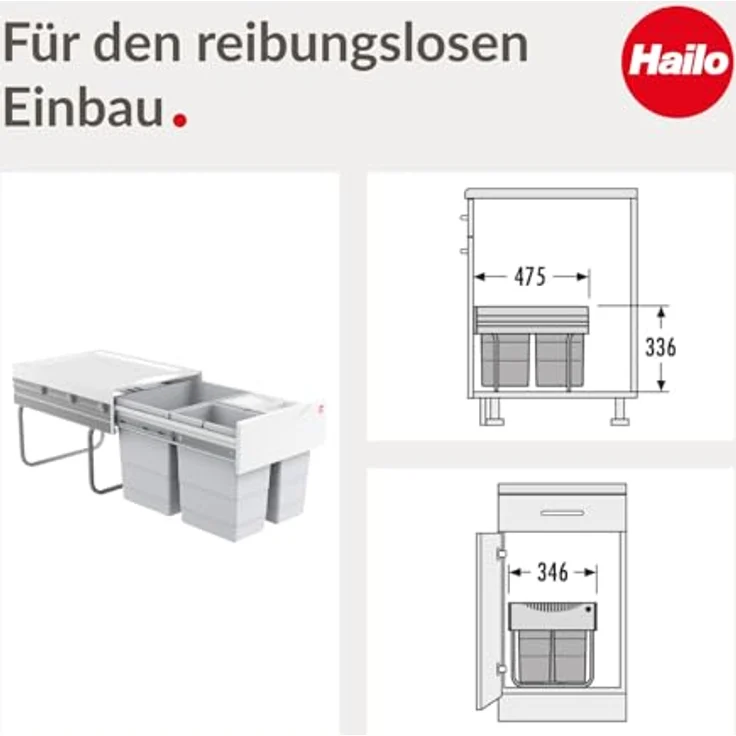 HAILO 3642-13 Abfallsorter 35 (18 + 2x8,5) Liter RAUMSPAR TANDEM ab 40 cm Schrankbreite – Bild 6