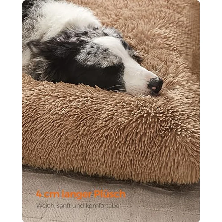 Feandrea Hundebett, Hundekissen, Flauschige Hundematte, Langer Plüsch, 122x74 cm, weiche Polsterung, waschbar, multifunktional, Kamelbraun PGW204K01 – Bild 4