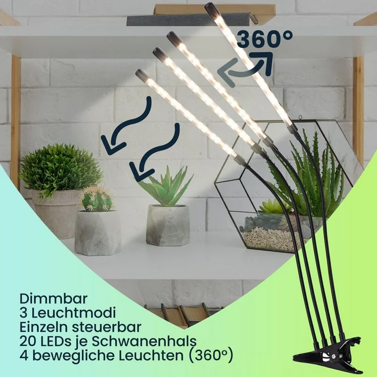 Casativo Pflanzenlampe LED Pflanzen Wachstumslampe 14 W 4 Schwanenhälse Timer USB dimmbar, 20 LEDs je Schwanenhals, LED-Licht, 4 flexible Leuchten 3 Lichtmodi & individuell verstellbare Arme – Bild 3