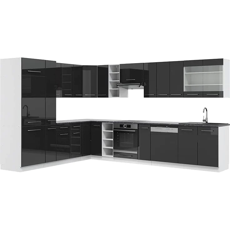 Eckküche Fame-Line Anthrazit Hochglanz/Weiß 347 x 257 cm, AP Anthrazit Vicco – Bild 1