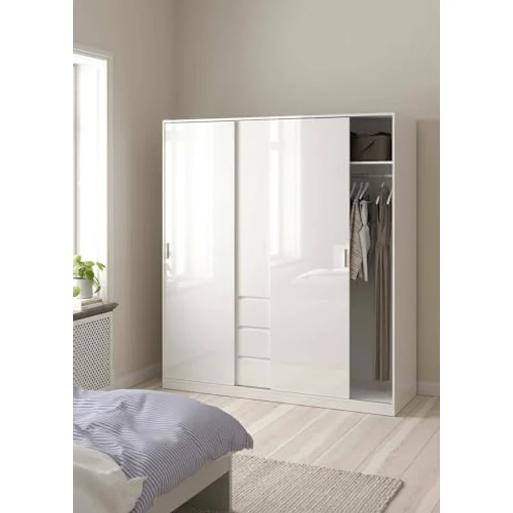 Dmora - Kleiderschrank 3 Türen Delphine, Schlafzimmermöbel, Schrank, Garderobe, 177x60 h200 cm, Weiß – Bild 5