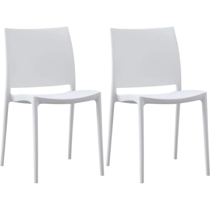 CLP 2er Set Gartenstühl Meton mit Lehne stapelbar wetterfest UV-beständig bis 150 kg,weiß