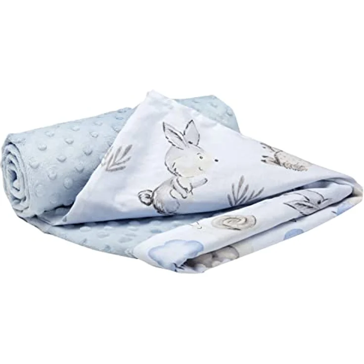 Medi Partners Babydecke Baby Decke Neugeborenen - Kuscheldecke Geschenk Babydecken 75x100cm für Kleinkinder Mädchen Krabbeldecke Kinderbett Kinderwagen 100% Baumwolle (REH und Igel mit blauem Minky) – Bild 2