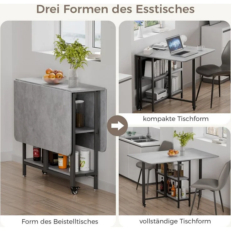 Mondeer Esstisch Klappbarer (1 Tisch), Gestell aus Metall, mit Zwei offene Ablagefächer, Breite 140cm – Bild 3