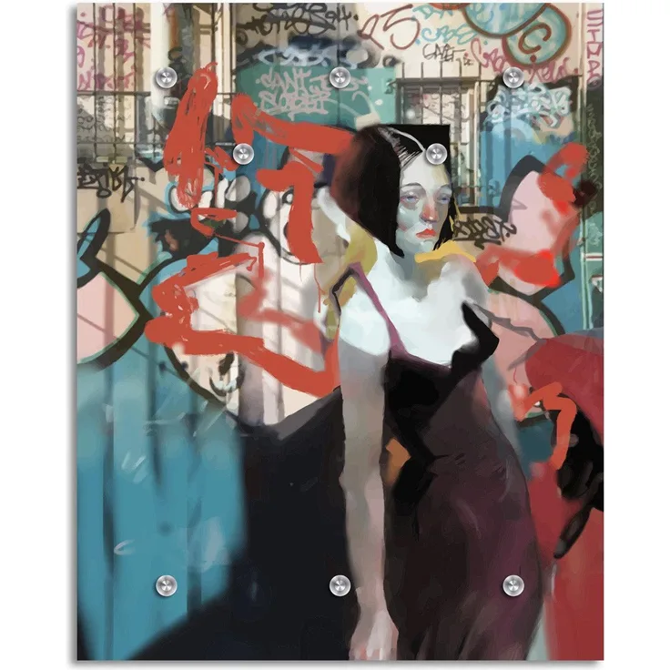Queence Garderobe - "Monk" Druck auf hochwertigem Arcylglas inkl. Edelstahlhaken und Aufhängung, Format: 100x120cm