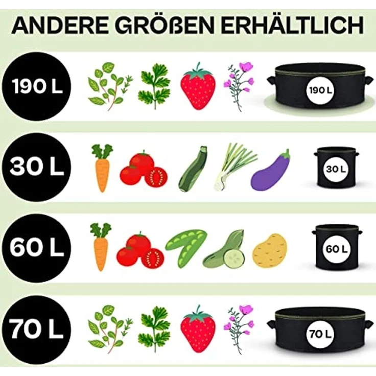 Praknu Pflanzkübel Hochbeet Pflanzsack 190L aus Vliesstoff mit Schilder zum Beschriften (Einzelartikel, 1 St), Für Gemüse, Pflanzen & Blumen - Stofftöpfe - Grow Töpfe – Bild 7