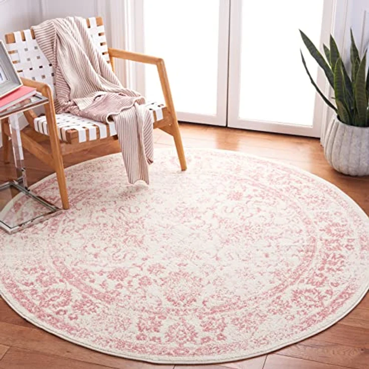 Safavieh Runder Teppich 213 cm Rund - Adirondack Collection - Transitional Design, Elfenbein & Rosa, Pflegeleichte Synthetikmischung, Ideal für Wohnzimmer, Schlafzimmer, Büro | 1 cm Flor, Teppich für den Innenbereich, langlebig, kinder- und haustierfre... – Bild 7