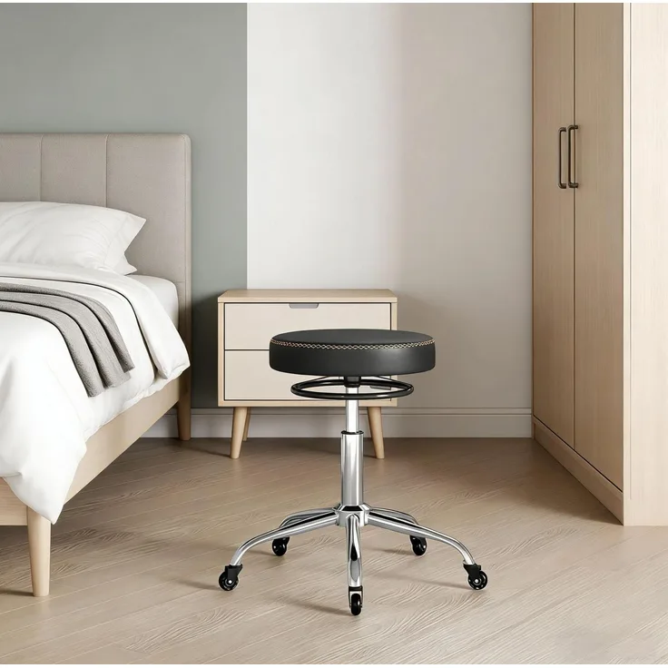 Bürohocker 49x49x46-58 cm mit Rollen – drehbar, höhenverstellbar, Kunstleder in Schwarz