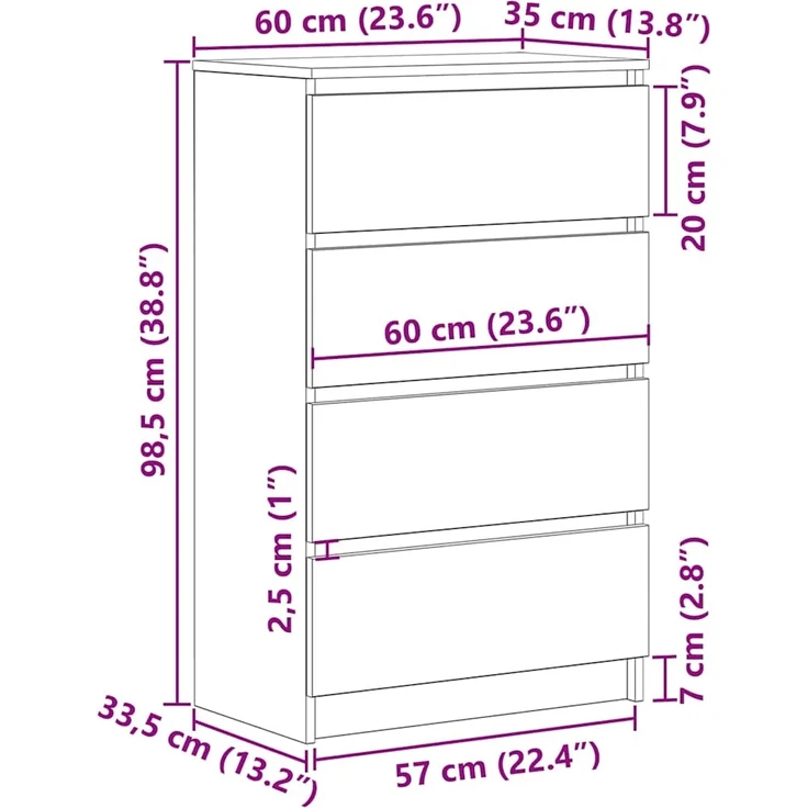 vidaXL Sideboard Schwarz Eichen-Optik 60x35x98,5 cm Holzwerkstoff 861992 – Bild 10
