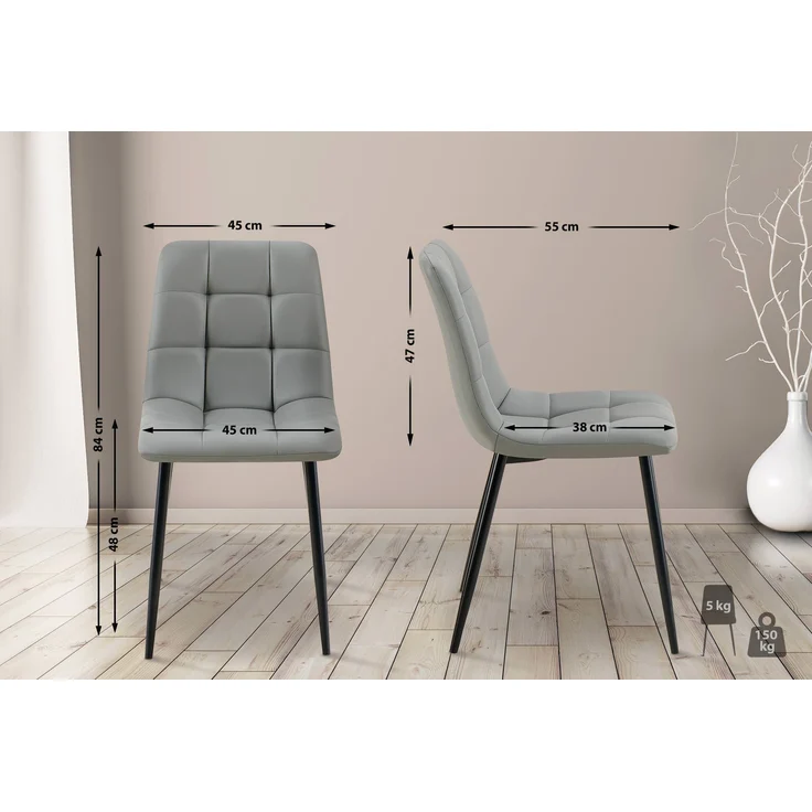 4er Set Esszimmerstuhl FANOR - Kunstleder Hellgrau 45x55x84 cm | Essstühle Esszimmerstühle Küchenstühle Wohnzimmerstühle – Bild 7